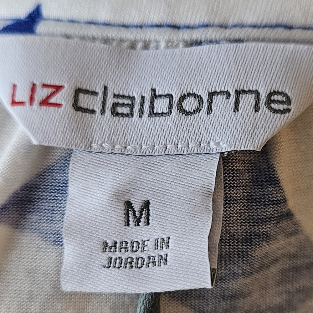 Liz Claiborne Womens Split Crew Neck Short Sleeve T-Shirt Bold Blue/White Size M - Picture 4 of 5